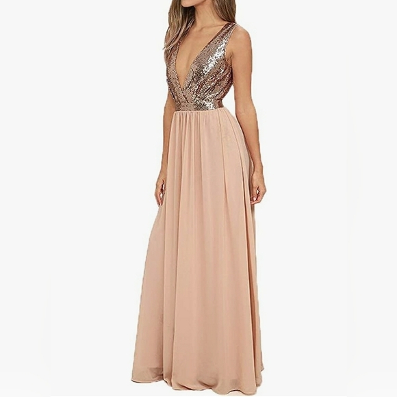 NWT Lulus Elegant Encounter Rose Gold Sequin Maxi Dress Size L - Picture 11 of 11